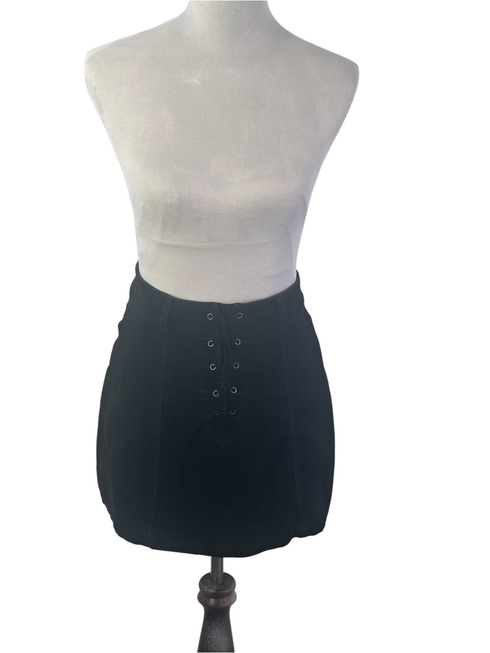 Forever 21 Black Corduroy Velvet Lace-Up Mini Skirt M Y2K Goth Corset